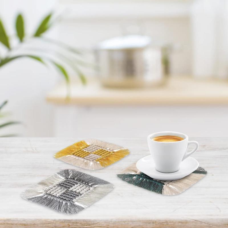 Handwoven Cotton Rope Heat Resistant Square Placemat with Fringe Decorative Table Pad for Hot Cups Plates and Coffee Mugs