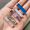 Healing Natural Stone Pendant Accessories Reiki Chakra Mineral Rectangle Quartz Slice Pendant Charms Making Necklaces Wholesale