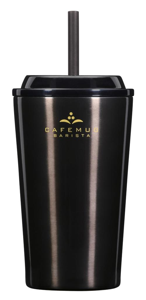 Pearl Metal Straw Vacuum Cafe Mug Barista Cold-Insulated Tumbler, 400ml, Black, Insulated, HC-521