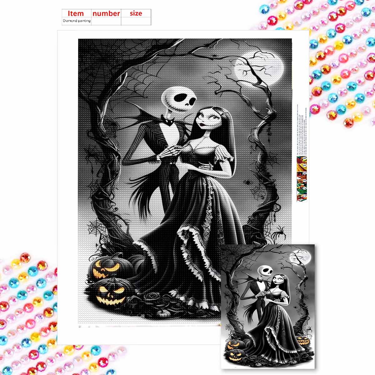 

Полная круглая алмазная живопись Череп Невеста Искусство Стразы Картина Мозаика DIY 5D Вышивка крестом Домашнее украшение Round 30x40cm
