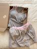 Sin Glee sweet cool wind gray pink banged color ribbon chest pad pajamas women's summer vest shorts casual home suit