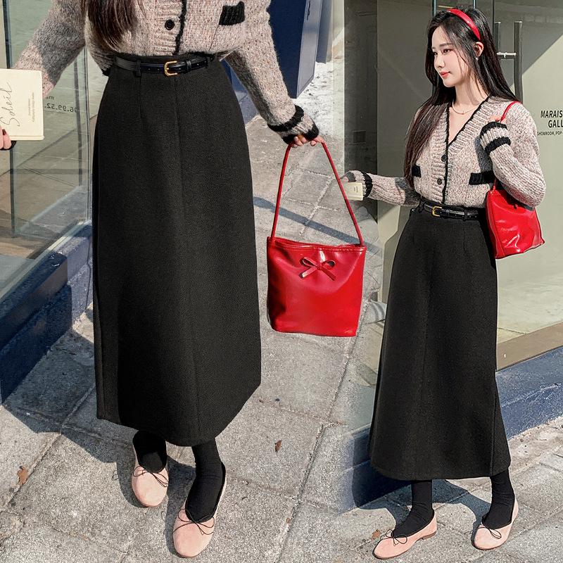 Women's Taro Purple Wool High Waist Slimming Mid-Length Skirt - Autumn/Winter 2025
