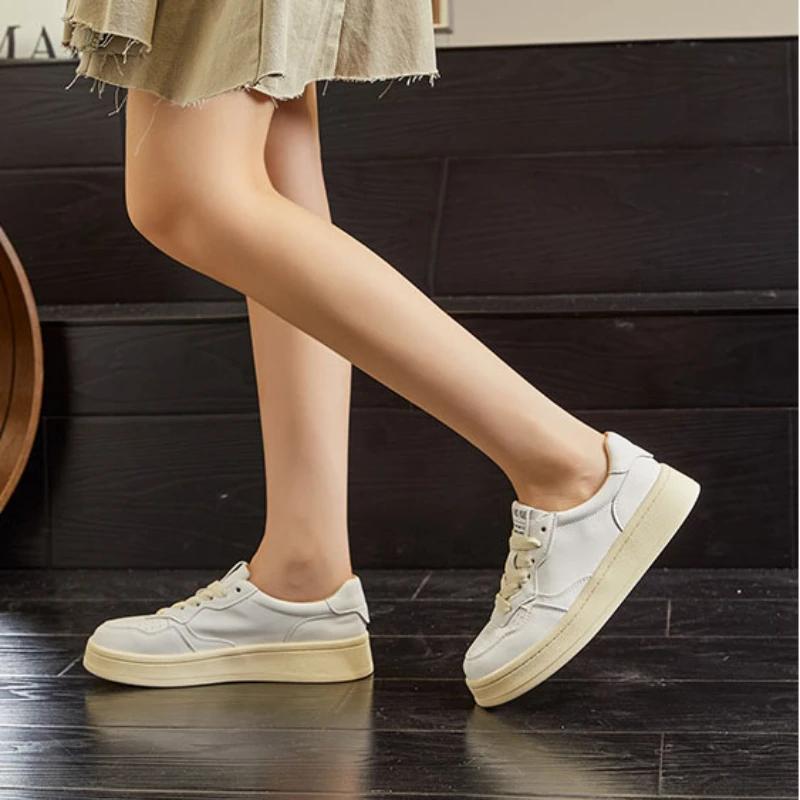 Fujin 3.5cm Cow Genuine Leather Women Flats Spring Vulcanize Chunky Sneaker Loafer High Brand Platform Autumn Vulcanize Shoes