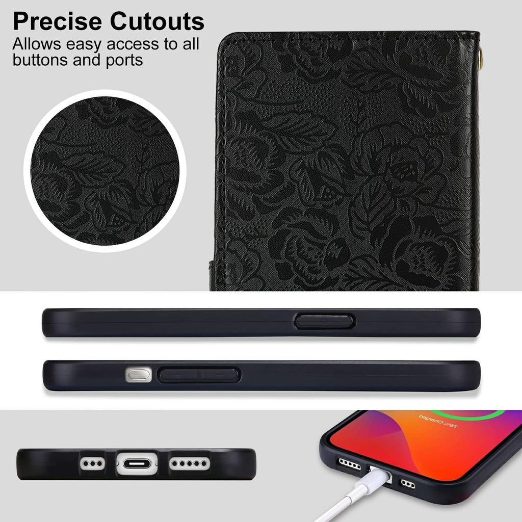 For Samsung Galaxy S24 FE Case with Hand Strap Flower Imprint Leather Wallet Phone Cover