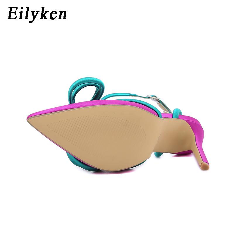 Fashion Eilyken 2025 New Arrival Silk Pumps Woman Ankle Buckle Strap Pointed Toe Hih Heel Sandal Sexy Party Nightclub Wedding Shoes