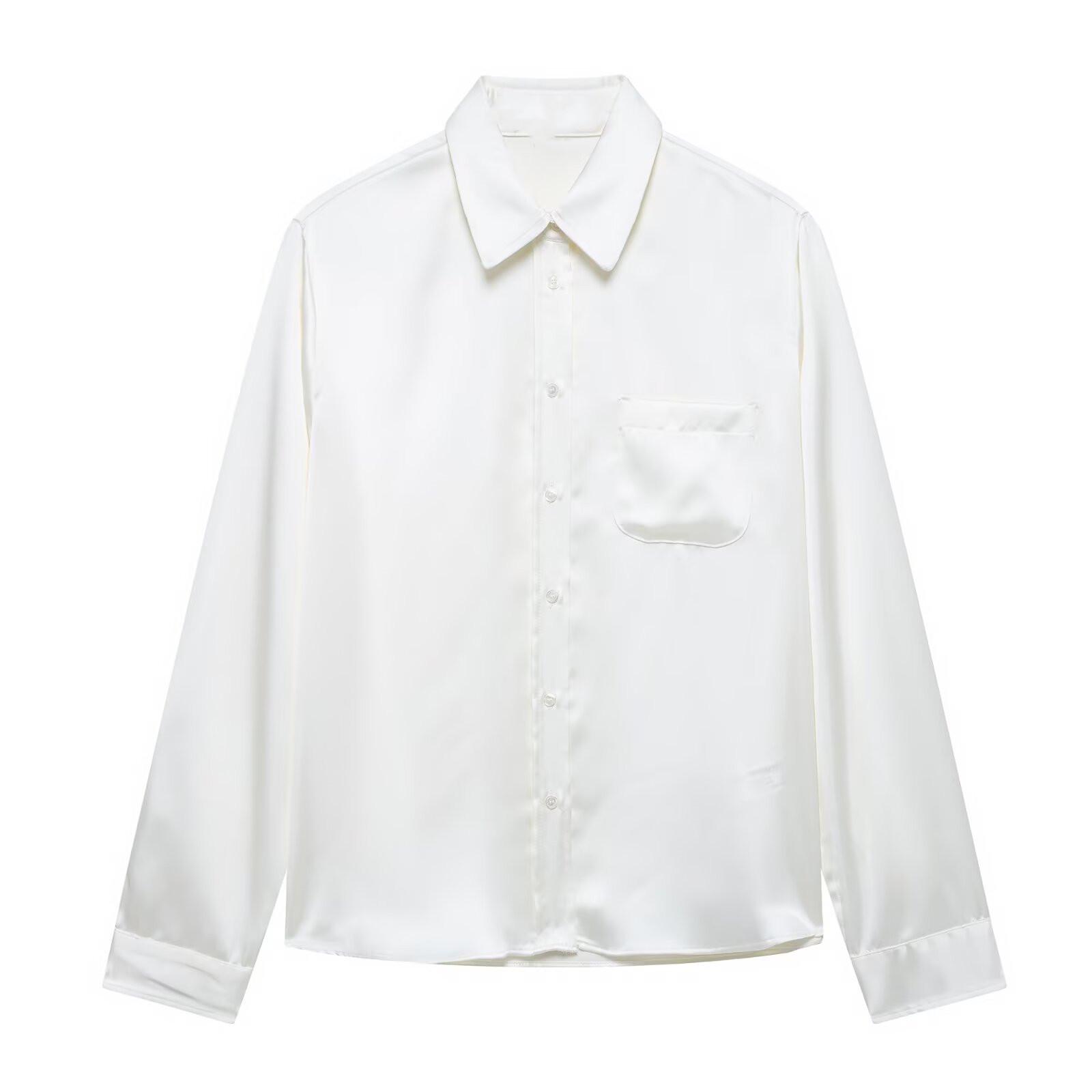 

Women s 2025 Spring Silk Satin Shirt - Elegant, Versatile, Slim Straight Cut M