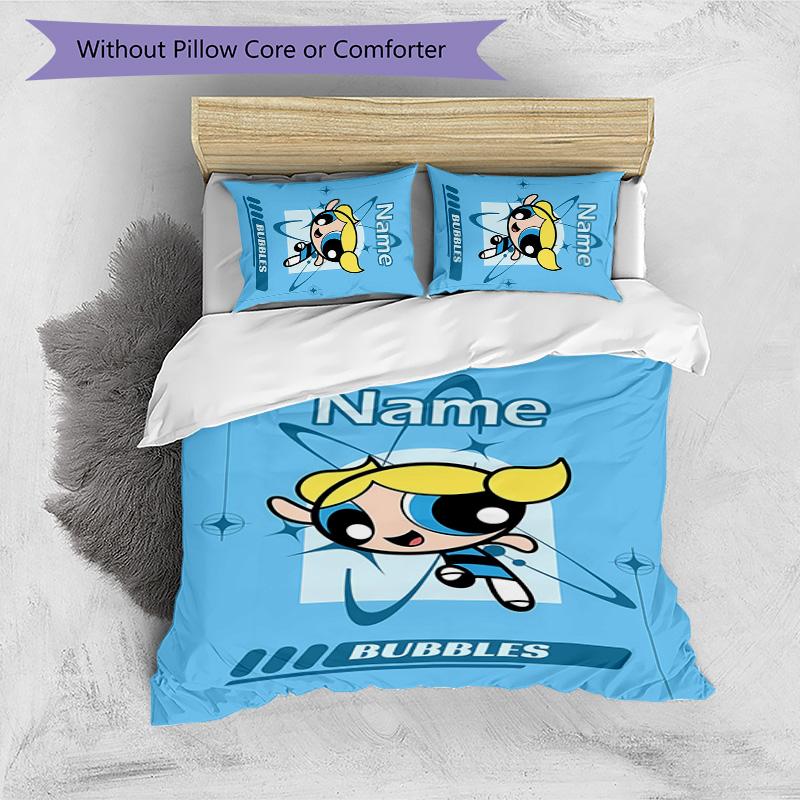 3pcs The Powerpuff Girls2 Cover Set - Personalized Name, HD Printed Bedding with 1 Cover and 2 Pillowcases - Perfect for Home Decor, Easy Care