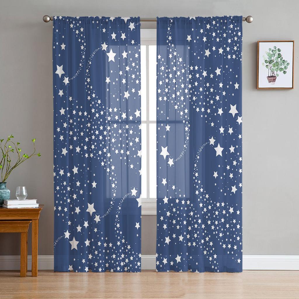 Tüllvorhänge für den Innenbereich, blaue Linien, Farbverlauf, Mädchenschlafzimmer, exquisiter Voile-Vorhang, Wohnzimmer, Küche, Chiffonstoffvorhänge