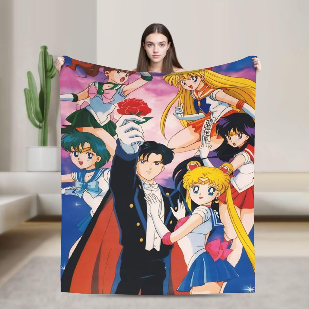 S-SAILOR Anime M-MOON Blankets Warm Soft Funny Plush Bedding Throws For Children Home Decor Flannel Bedspread Bed Cover