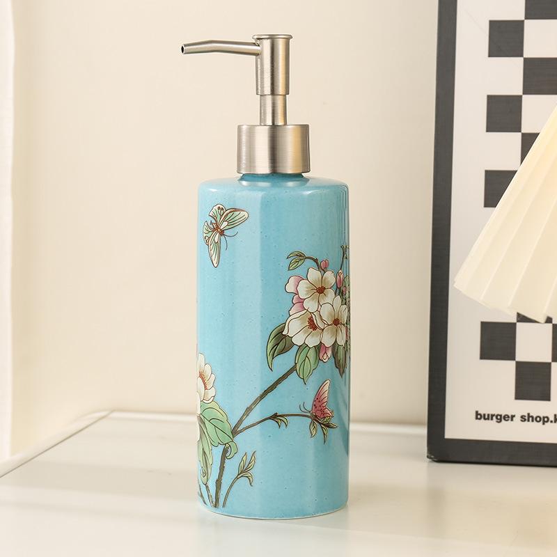 Китайская Цветочная Керамическая Бутылка для Лосьона Роскошная Керамическая Пустая Бутылка Нажимная Бутылка Диспенсер для Геля для Душа Украшения для Ванной Комнаты