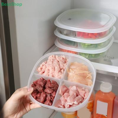 4-compartment Plastic Food Storage Container With Lid Suitable For Storing Fruits, Meat, And Vegetables