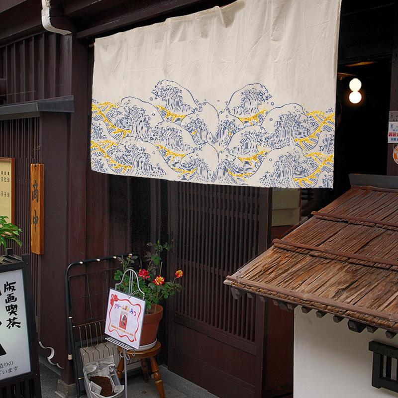 Japanese Koi Door Curtain Restaurant Bar Partition Curtain Art Painting Drape Entrance Hanging Half-Curtain  Sushi Izakaya Decor