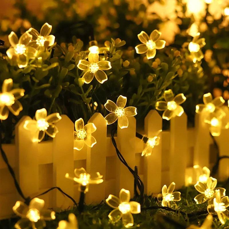 LED Solar Cherry Blossom String Light Outdoor Waterproof Fairy Lights Courtyard Decoration Atmosphere Light for Lawn Garden