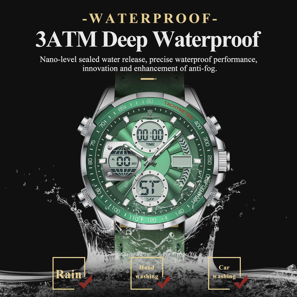 POEDAGAR Fashion Men Wristwatch Week Date Digital LED Quartz Man Clock Alarm Dual Time Display Electronic Luminous Men's Watches