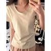 Short-Sleeve U-neck T-shirt for Women Shoulder Round Neck Short Sleeve U Collar T-shirt Women Clothes