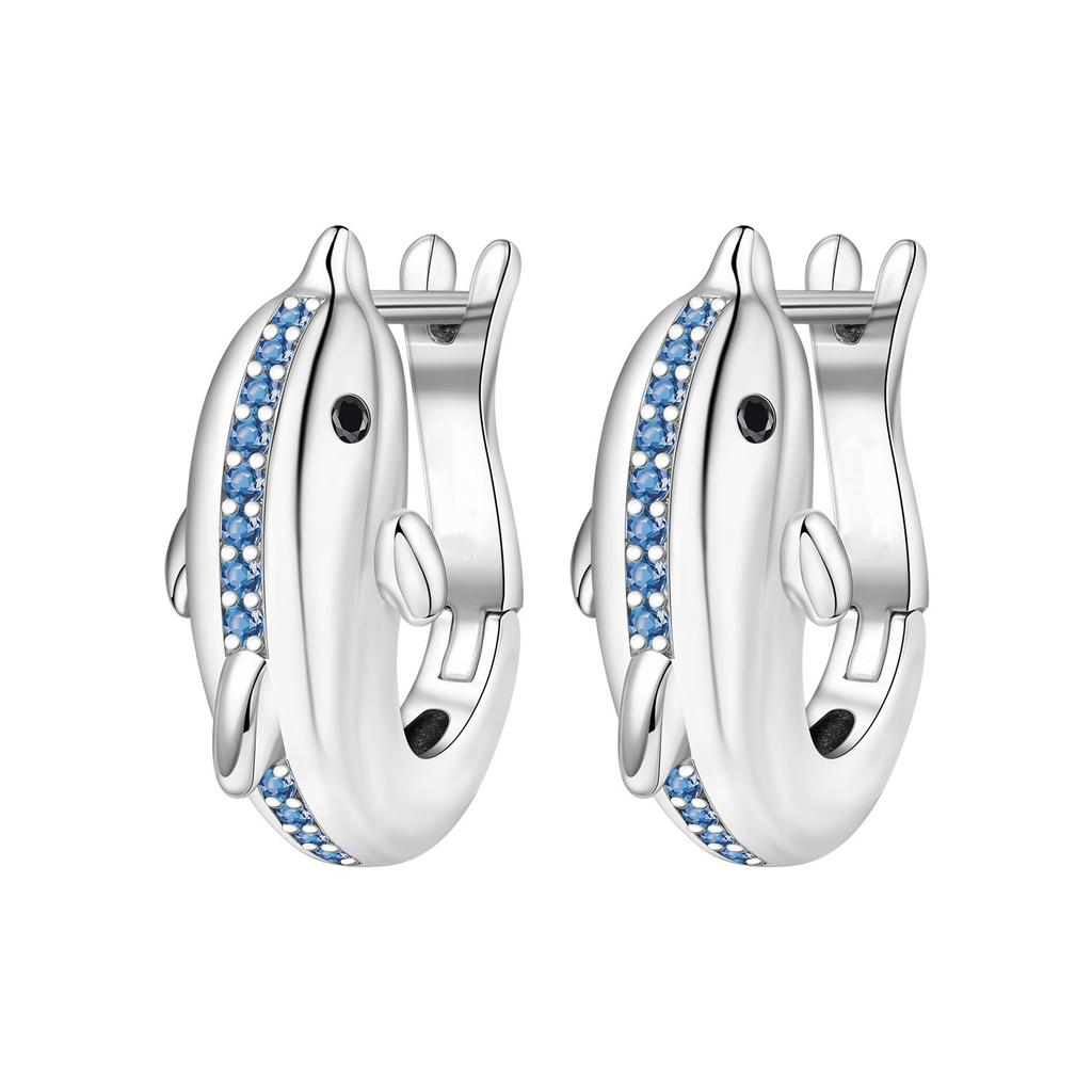 Luxury Blue Dolphin Feather Starfish Hoop Earrings Elegant Wind Ear Jewelry For Women Fashion Accessories