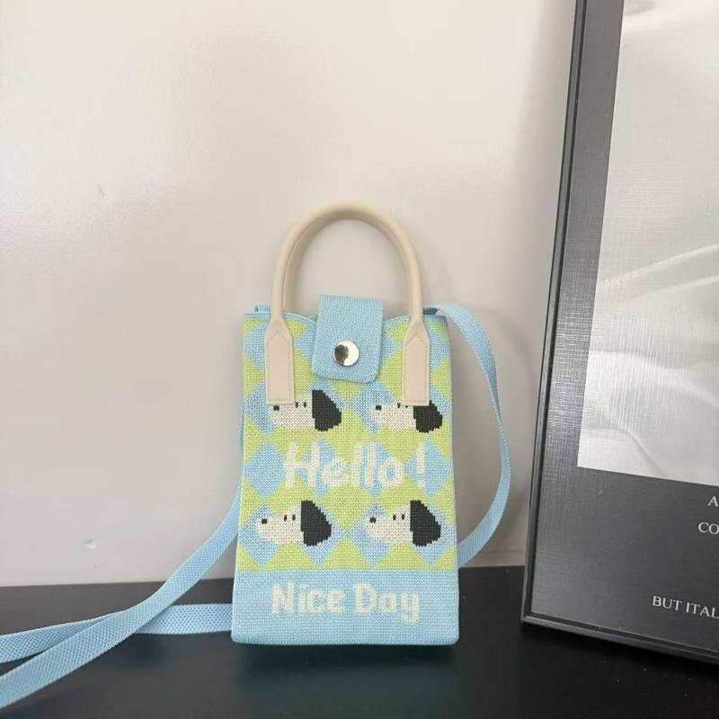 Spring New Mobile Phone Bag Flying Woven Bag Casual Women's Bag Bright Bear Versatile Knitted Bag Dopamine Small