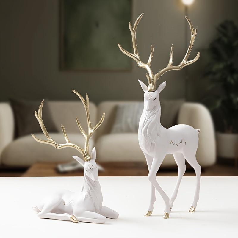High End Deer Statue Reindeer Figurines Resin Sculpture For Living Room Luxury Home Decoration Nordic Tabletop Ornaments New
