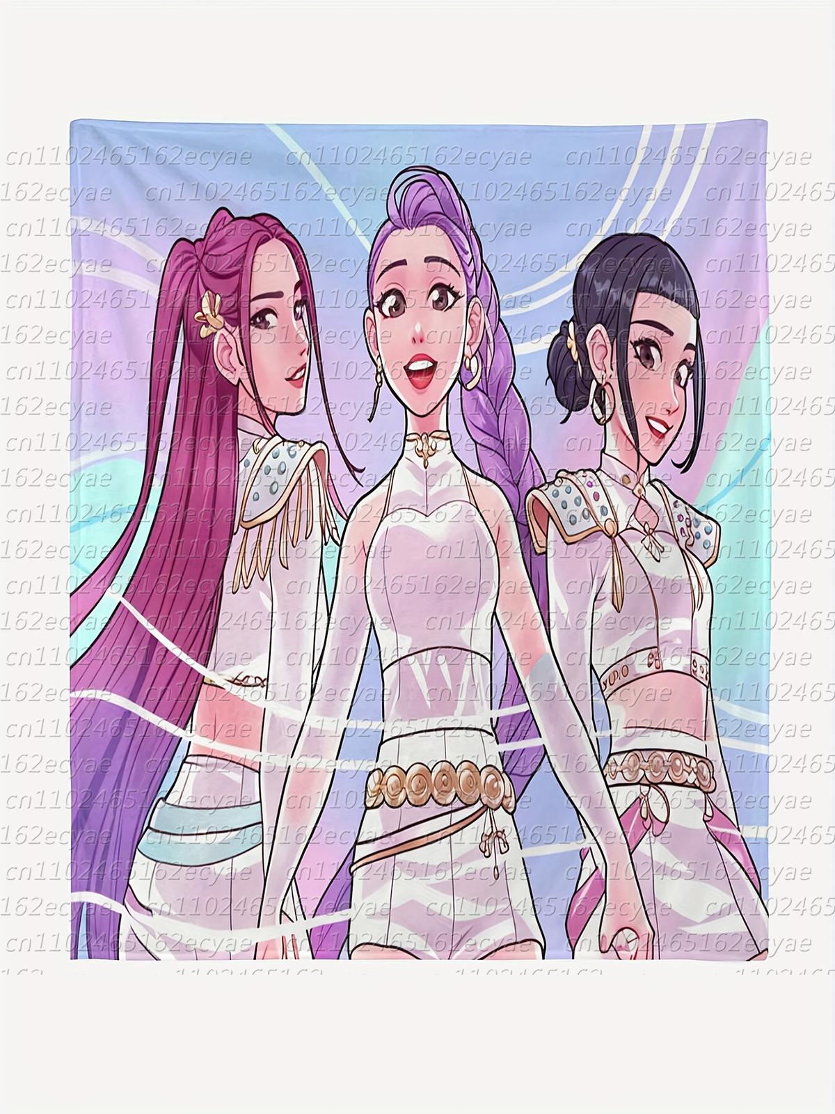 

Милий Kpop Ковдра Мисливця на Демонів, kpop Веселий Подарунок, затишна K-pop Ковдра Huntrix Мисливців на Демонів, натхненна аніме, натхненна ковдра Huntrix 30x40in