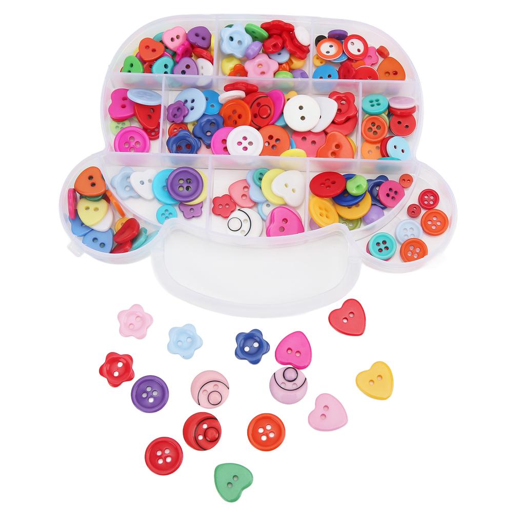 200 ks Pryskyřičné knoflíky Smíšená barva Kulatý Tvar srdce Šicí knoflíky s Úložným boxem pro DIY Řemesla