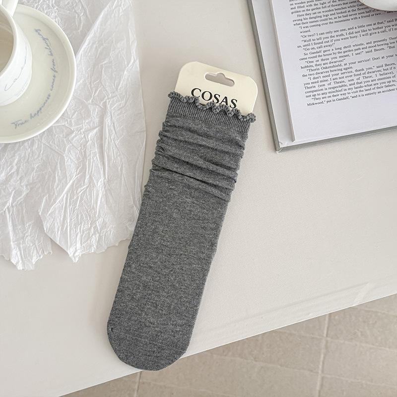 

Sock Children s Sweet Pearl Lace Mid-length Socks, Spring/summer Lightweight Style, Solid Color, Versatile, with Earflaps. Women s Style. 1 pair темно-сірий