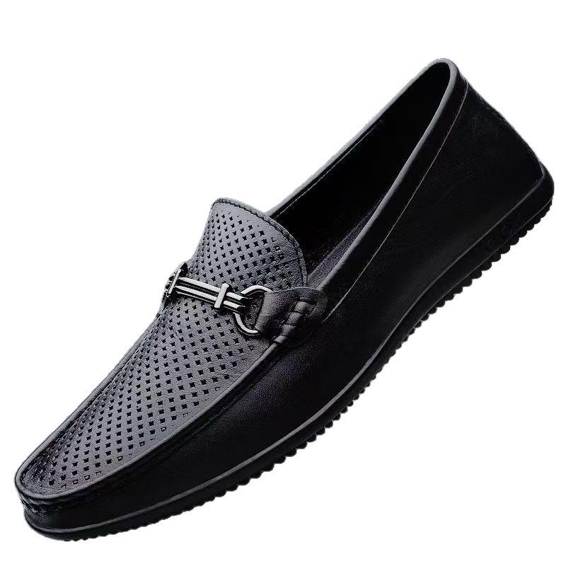 Doudou shoes 2025 new men's shoes summer breathable leather shoes one pedal lazy shoes soft leather soft sole shoes men's