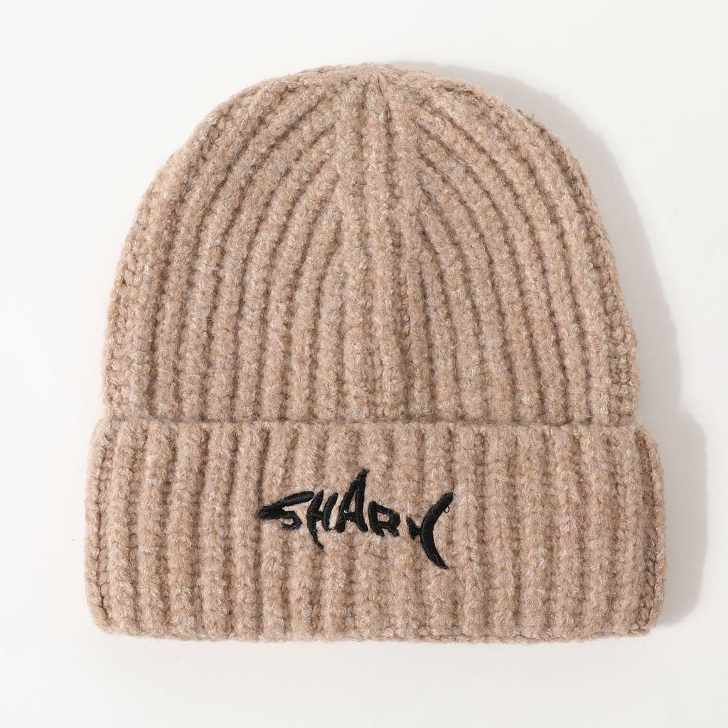 Hat Women's Embroidered Letters Korean Version Versatile Warm Wool Hat Ear Protection Curl Edge Cold Knitted Hat Fashionable Cold Hat