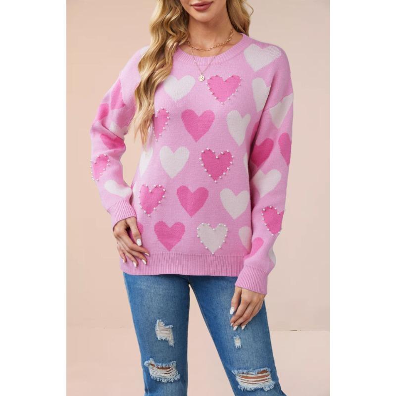 YYFS Damen Mode Lässig Herbst Winter Liebesbrief Druck Langarm Rundhals Oberteile Damenbekleidung Wollstrickwaren Pullover
