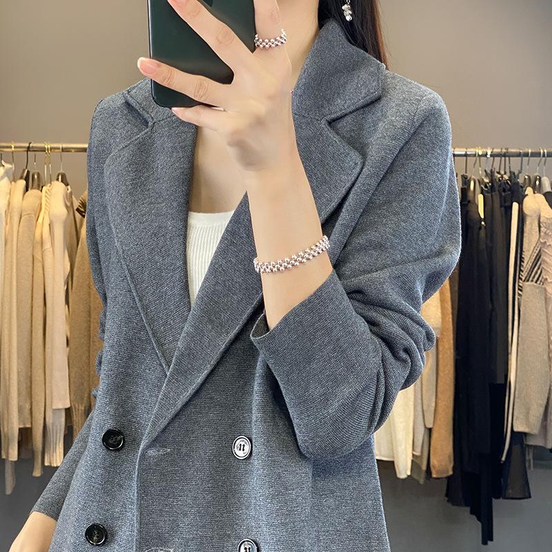 Women's Suit Cardigan Temperament Solid Color Tops Autumn Long Sleeve Fashion Jacket Ageing Casual Chic