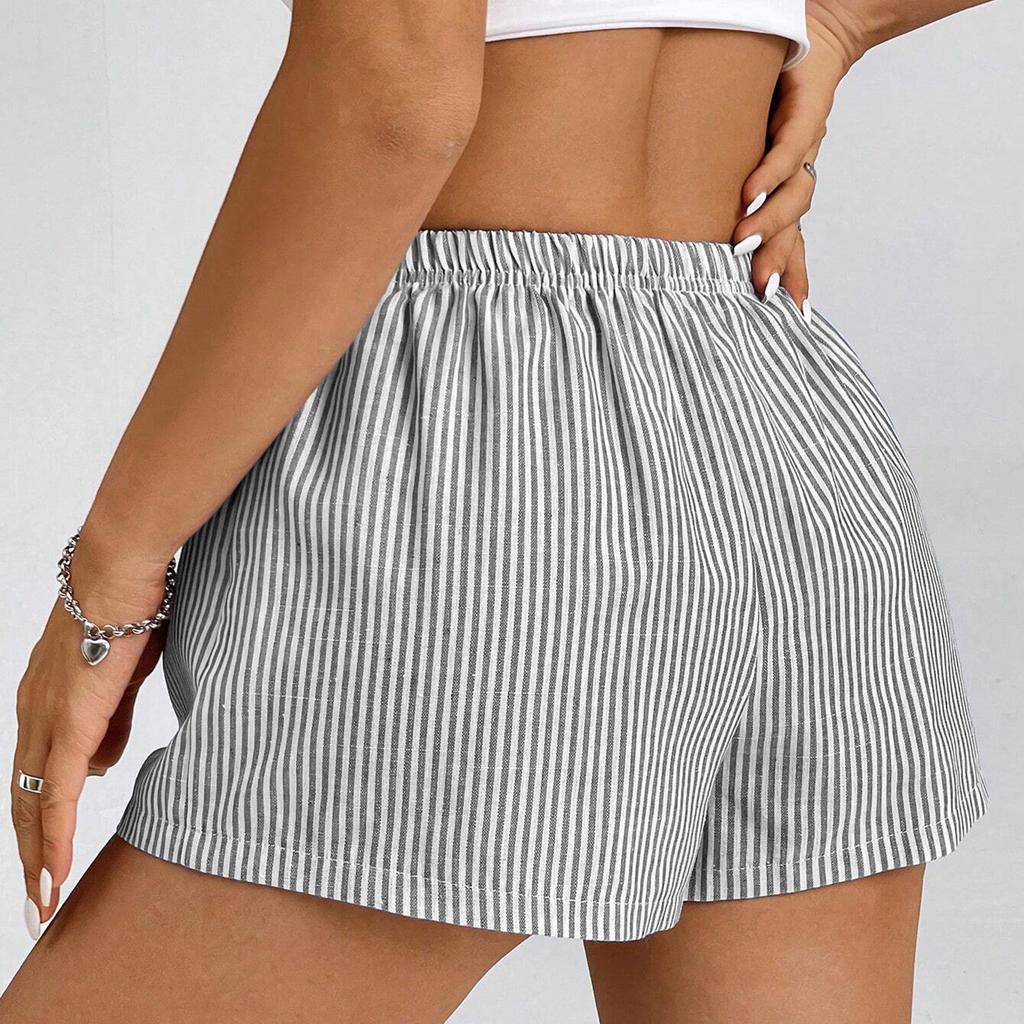 Shorts For Women Striped Button Casual Loose  Shorts