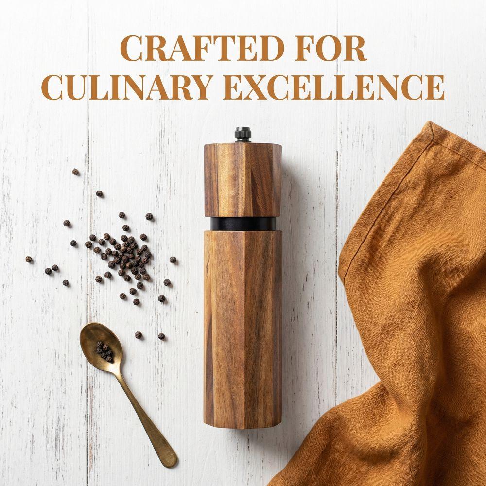 Acacia Wood Pepper Spice Mill Portable Handheld Salt Grinder  Kitchen Accessories