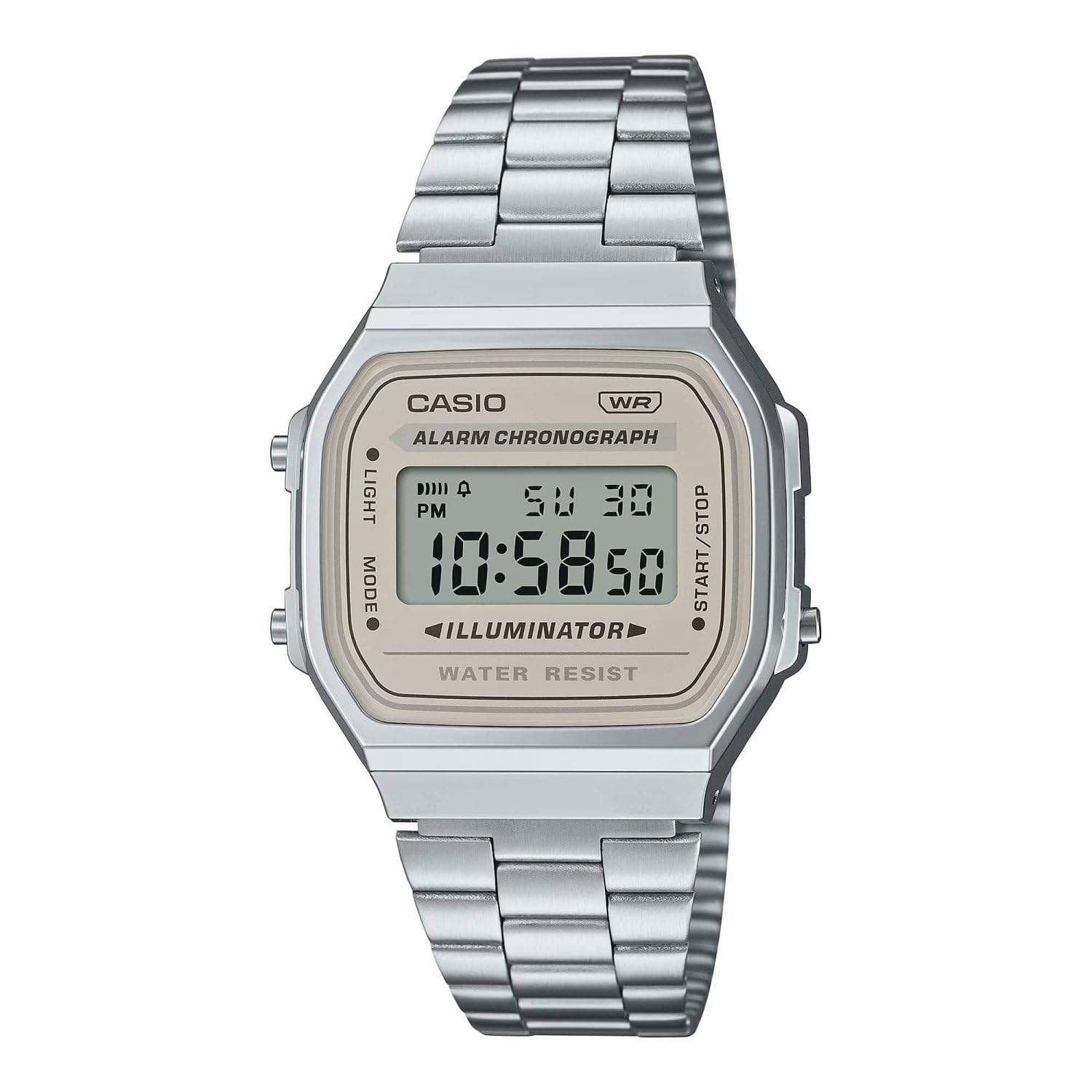Casio Unisex Digital Quartz Watch A168WA-8AYES Stainless Steel Band Silver Bracelet