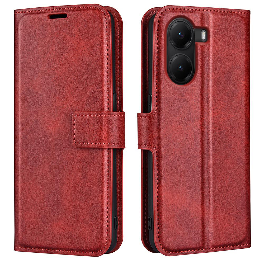 

For Xiaomi Poco X7 Pro 5G Stand Case Anti-Scratch Calf Texture Leather Phone Cover Red