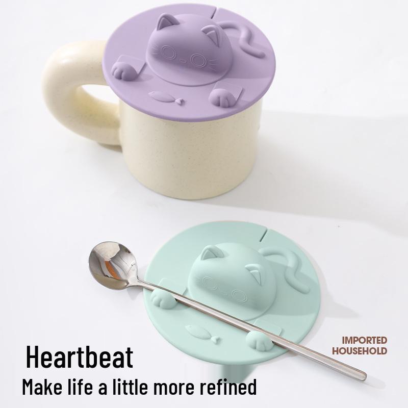 Cat Cartoon Silicone Mug Lid, Food-Grade, Anti-Scalding, Dustproof with Cute Paw Design