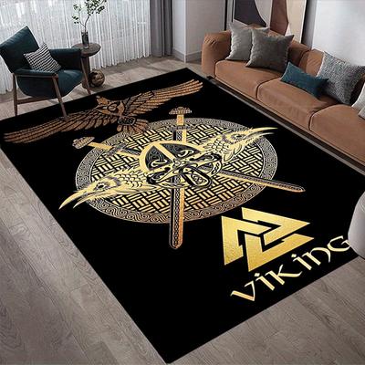 1pc Viking Totem Print, Design Indoor Area Rug - Soft, Anti-Slip, and Durable Gaming Room Decor for Bedroom, Living Room