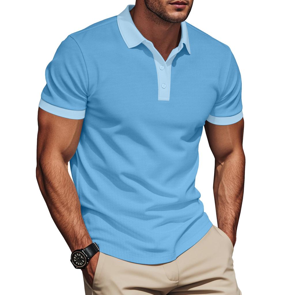 American Summer Men's Solid Color Lapel Comfortable Breathable Fashion Color Matching Short Sleeves