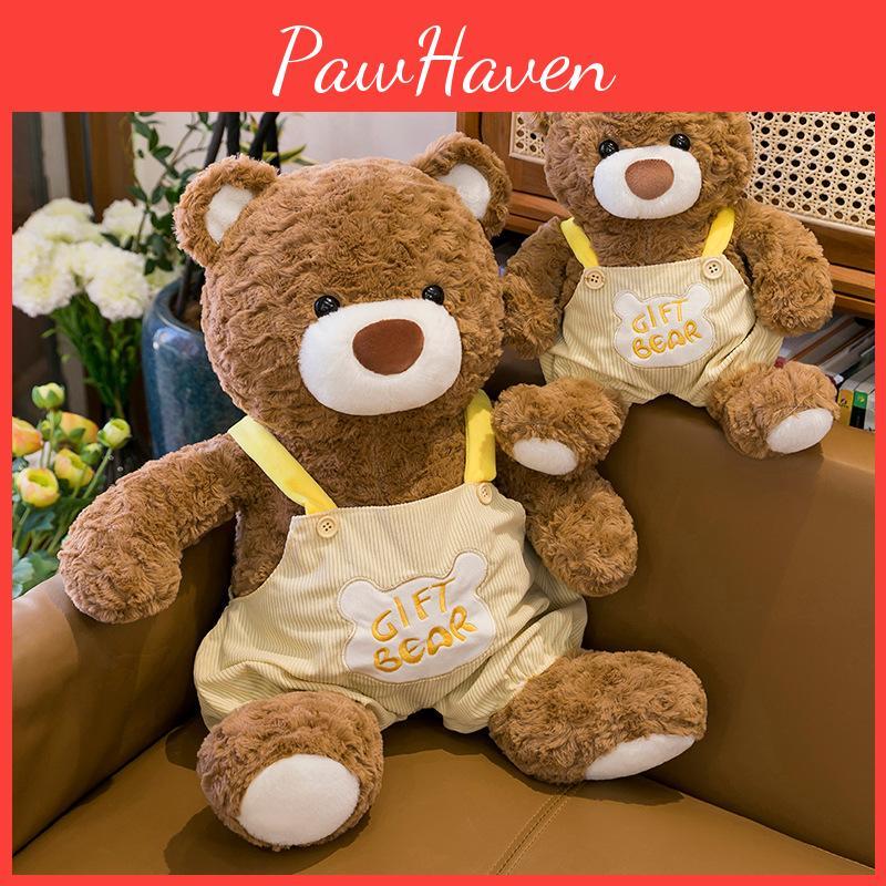 Teddy Plush Bear Doll Wearing Overalls For Decoration And Letter Embroidery