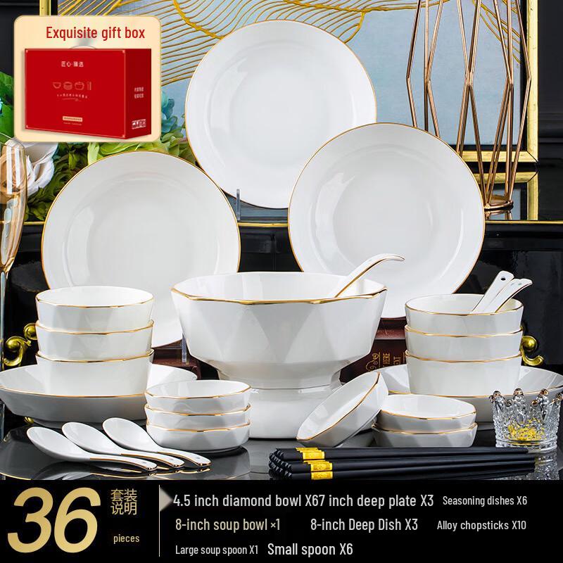 Jingdezhen Gold-Rimmed 36-Piece Ceramic Dinnerware Set