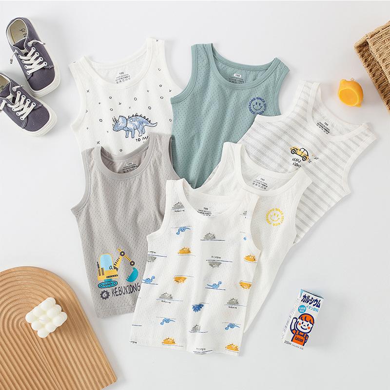 Boys pure cotton vest summer children's mesh hurdle girl baby sling little boy summer middle and older children's vest