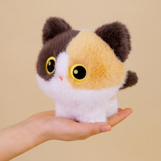 Cute Little Kitten Plush Toy Siamese & Calico Cat Stuffed Animal with Big Eyes Soft PP Cotton Doll Birthday Gift for Cat Lovers