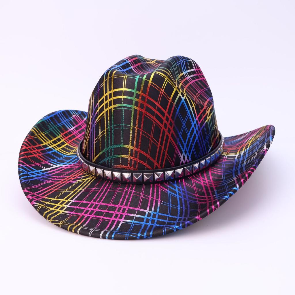 Halloween Party Line Symphony Western Style Cowboy Hat Colorful One-word Top Jazz Hat Men's and Women's Versatile Top Hat