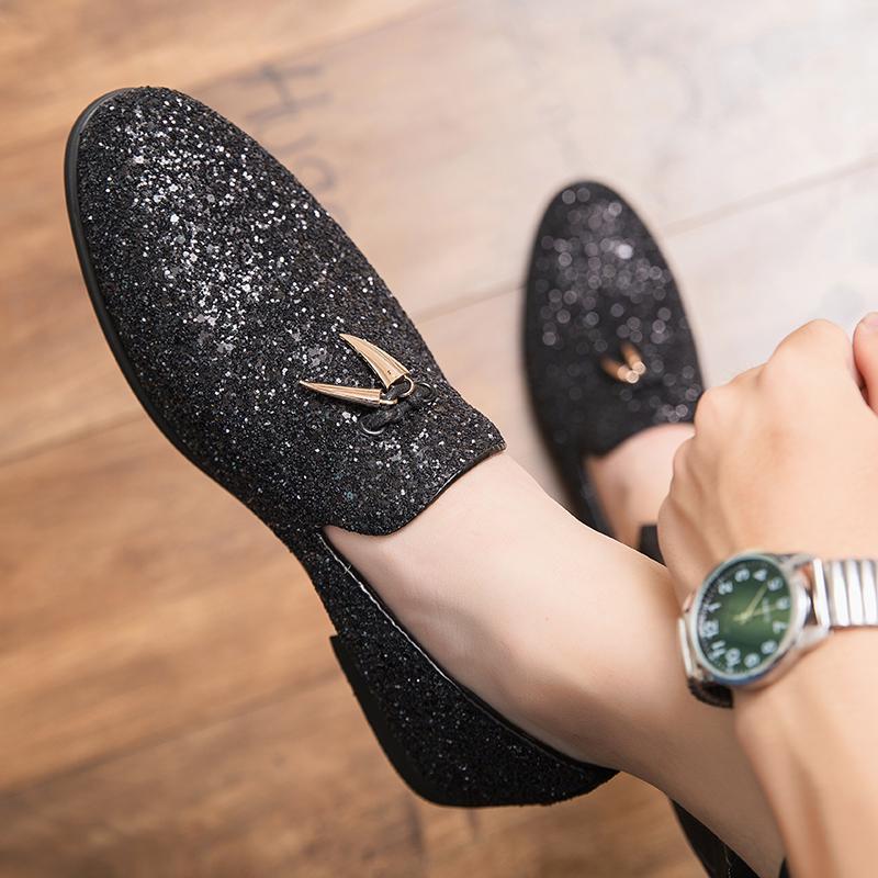 Fashion Men's Sparkling Wedding Silvery Leather Shoes Pepper Tassel Laofers Fashion Slip-on Party Shoes Comfy Driving Shoes Dress Shoes