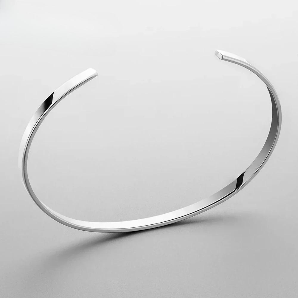 Stainless Steel Open Bangle Minimalist Men's Jewelry Fashion Platinum Bracelet Popular Couple Holiday Gift