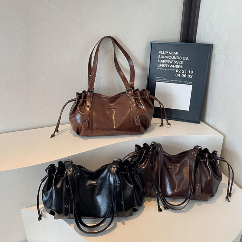 Yogodlns Casual Soft Leather Shoulder Bag Large Capacity Solid Color Commute Bag Multifunctional Minimalist Tote Bag For Women