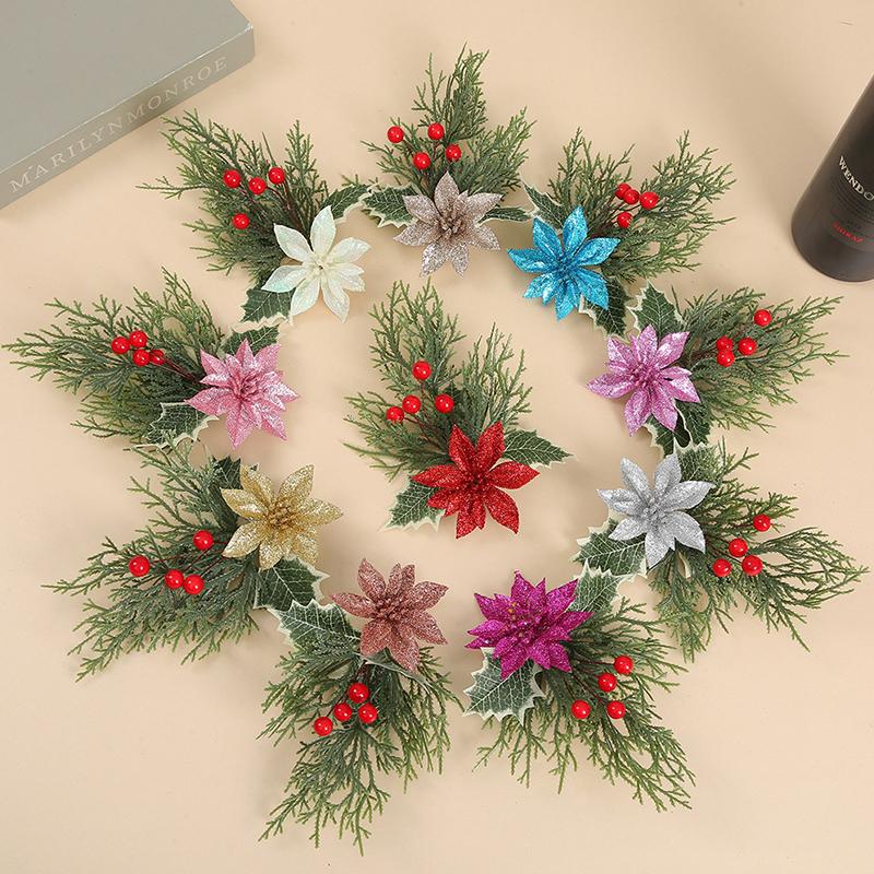 

Рождественский день Рождественский цветок Поддельные растения Подвеска Реквизит Рождественская сосновая иголка Красные фруктовые ветки