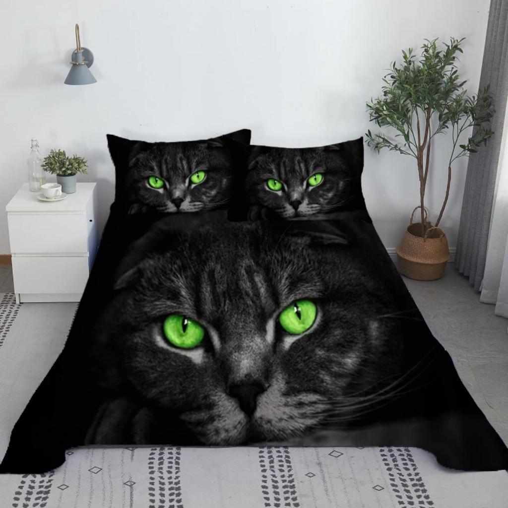 3D Digitaldruck Katzenbettwäsche-Set, Kawaii Haustier Katze Bettbezug für Kinderzimmer Queen King Size Weiche Bettwäsche