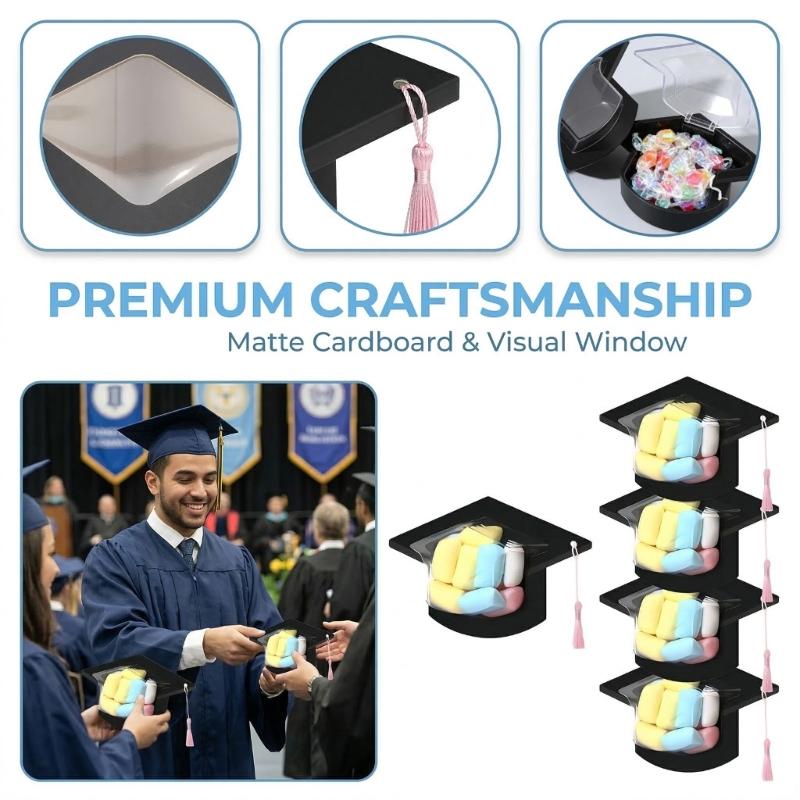 Pack Of 1/5/10/30 Graduation Cap Candy Cards With Plastic Dome And Tassels For Party Favors And School Celebration