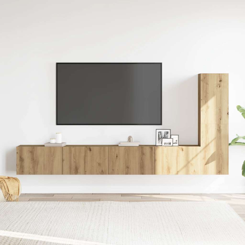 vidaXL 3-tlg. TV-Schrank-Set Wandmontage Artisan-Eiche Holzwerkstoff