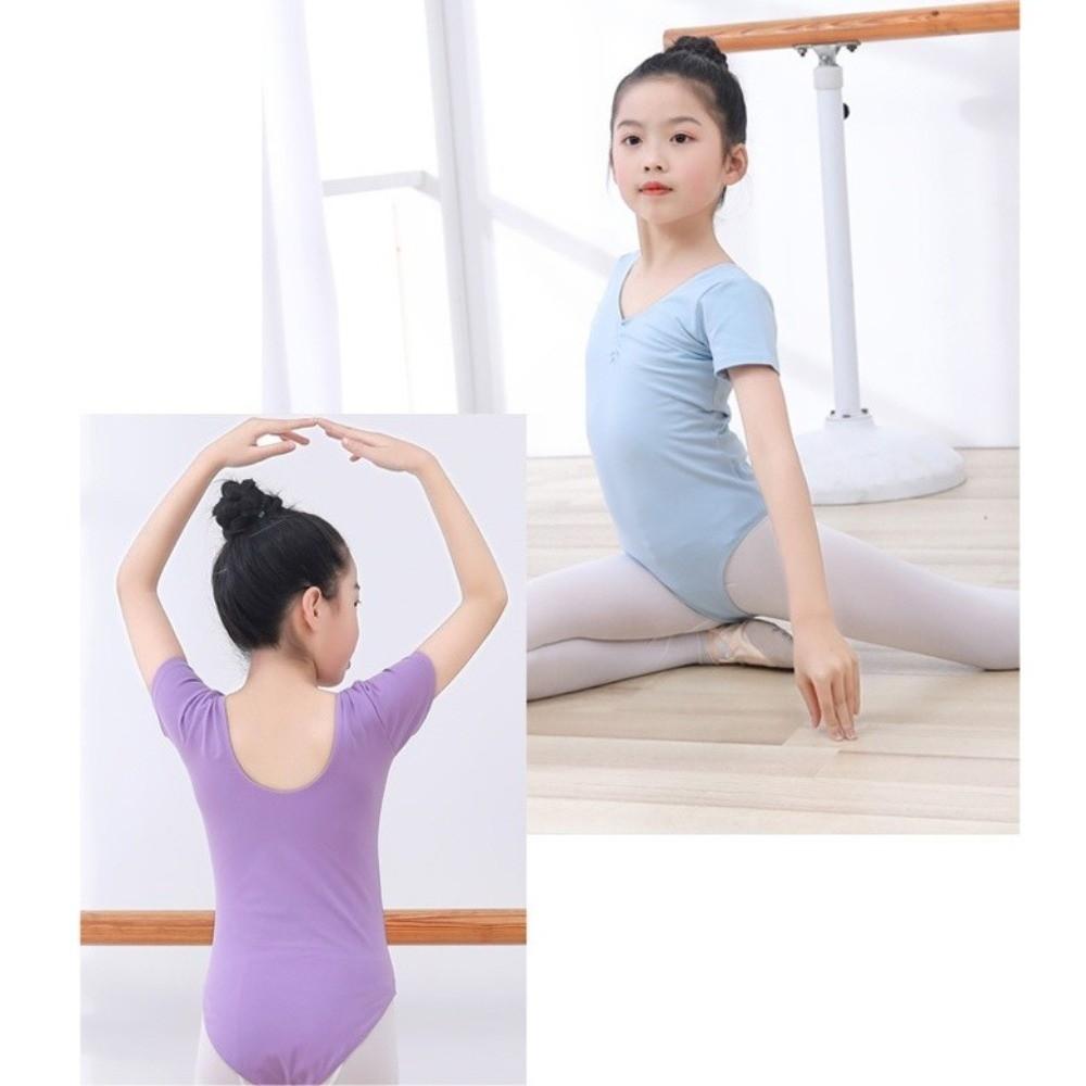 Short Sleeve Gymnastics Costume Elastic Ballet Dress Dance Wear Dance Bodysuit  for Toddler Kids