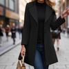 Women's Mid-Length Wool Coat with Turn-Down Collar - Slim-Fit, Solid Color, Casual Autumn/Winter Outerwear.